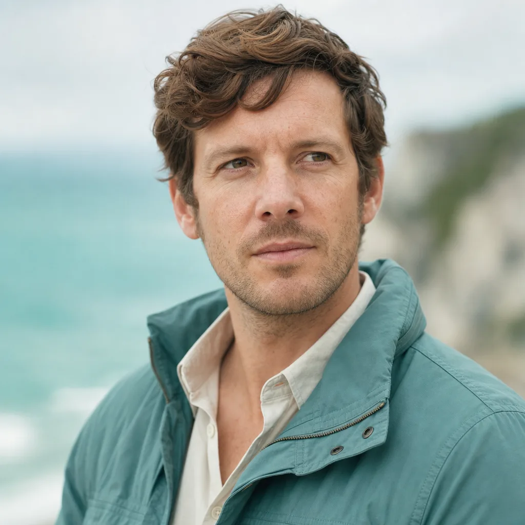 Felix Moreau, outdoor portrait with soft daylight, thoughtful expression, muted travel jacket, 400x400